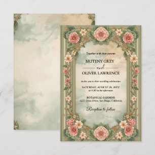 Elegant  Art Nouveau Mucha vintage Floral Wedding Invitation