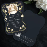  Elegant Art Nouveau Owls QR Code Wedding
