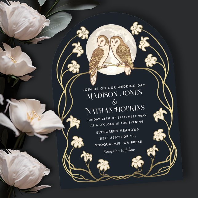 Elegant Art Nouveau Owls Wedding Arch Invitation (Creator Uploaded)