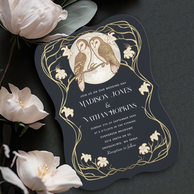  Elegant Art Nouveau Owls Wedding Invitation (Creator Uploaded)