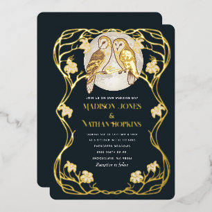 Elegant Art Nouveau Owls Wedding Invitation