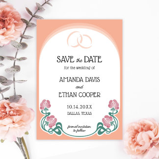 Elegant Art Nouveau Peach Colour Wedding  Save The Date
