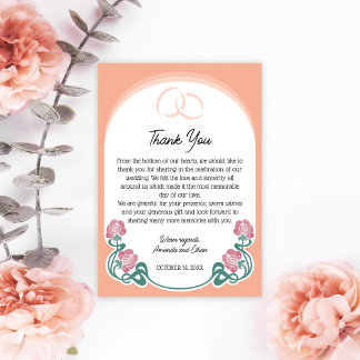 Elegant Art Nouveau Peach Colour Wedding Thank You Card
