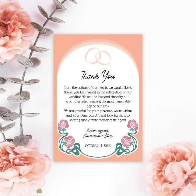 Elegant Art Nouveau Peach Colour Wedding  Thank You Card (Creator Uploaded)