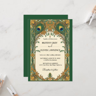 Elegant Art Nouveau Peacock vintage Floral Wedding Invitation