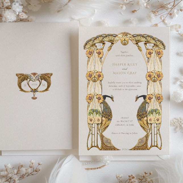 Elegant Art Nouveau Peacock Wedding Invitation (Creator Uploaded)