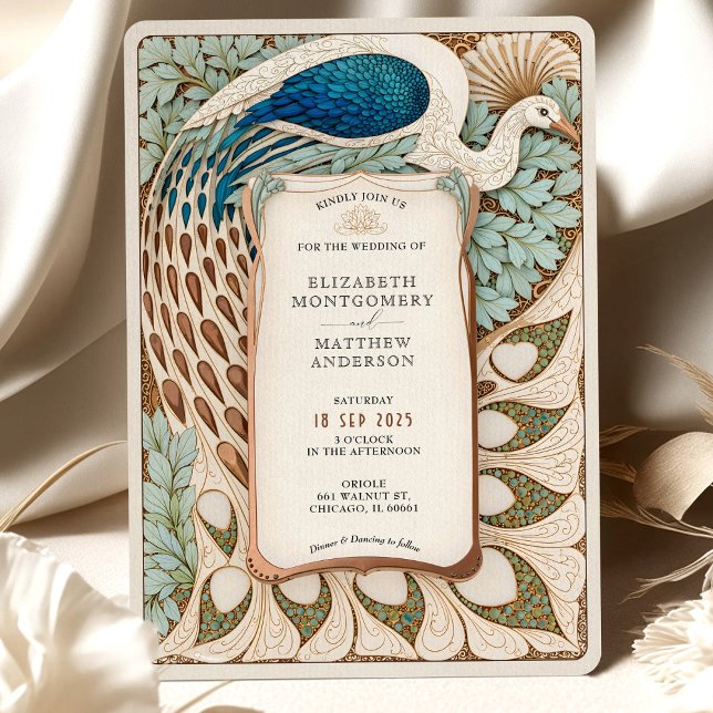 Elegant Art Nouveau Peacock Wedding Invitation (Creator Uploaded)