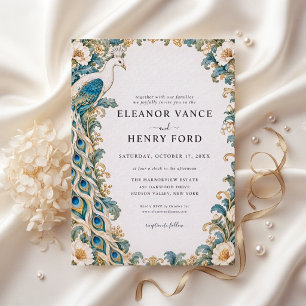Elegant Art Nouveau Peacock Wedding Invite