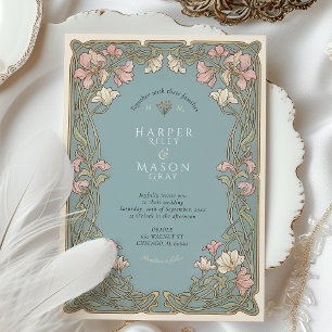 Elegant Art Nouveau Pinnk Lily Wedding Invitation