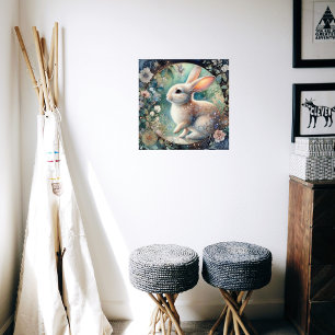 Elegant Art Nouveau Rabbit In Floral Frame Easter Poster