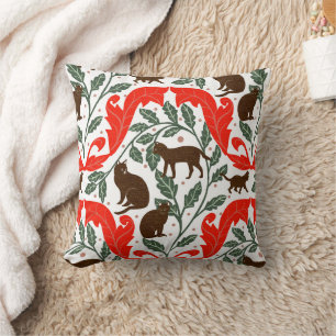 Elegant Art Nouveau Red Brown Black Cat-Whimsical Cushion