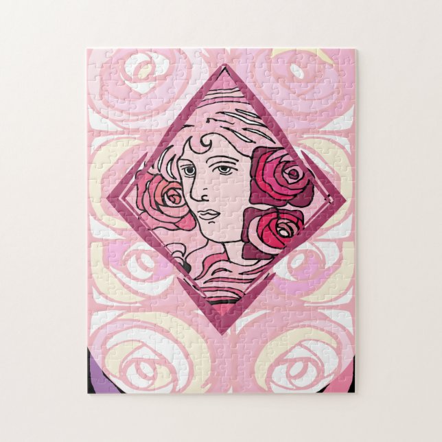 Elegant Art Nouveau Rose Woman Jigsaw Puzzle (Vertical)