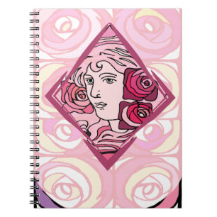 Elegant Art Nouveau Rose Woman Spiral Notebook