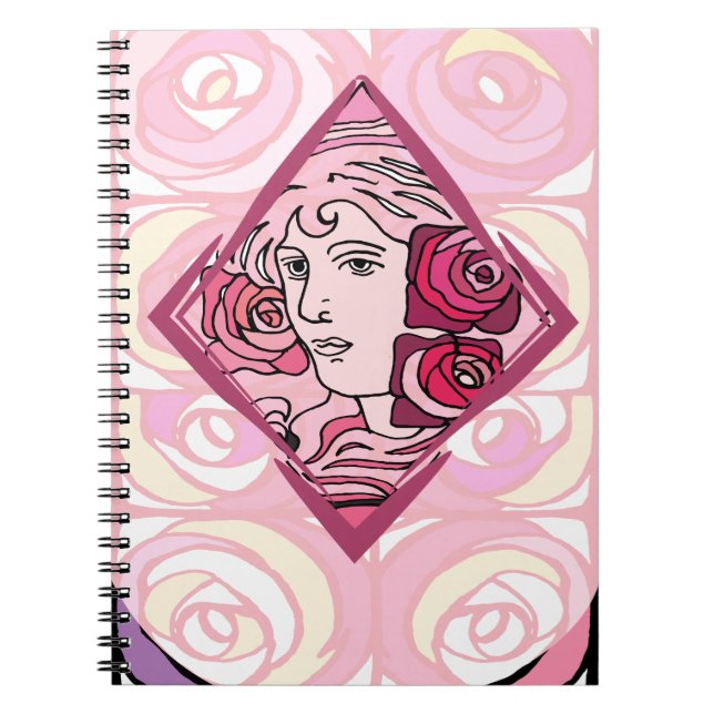 Elegant Art Nouveau Rose Woman Spiral Notebook (Front)