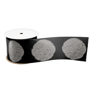 Elegant  art nouveau silver black medallion  satin ribbon
