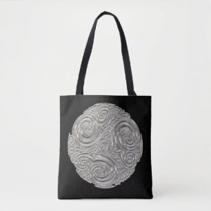 Elegant art nouveau silver black medallion tote bag