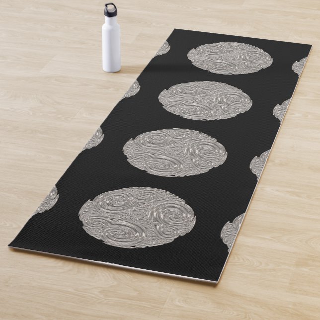 Elegant  art nouveau silver black medallion  yoga mat (In Situ)