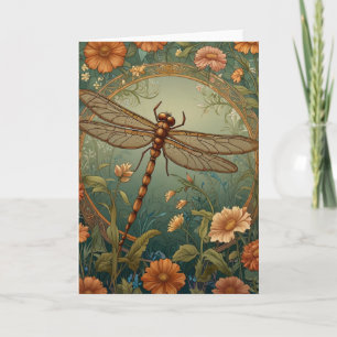 Elegant Art Nouveau Spring green Dragonfly Card