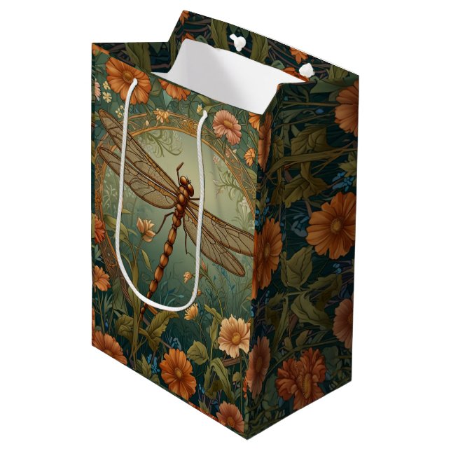 Elegant Art Nouveau Spring green Dragonfly Medium Gift Bag (Front Angled)