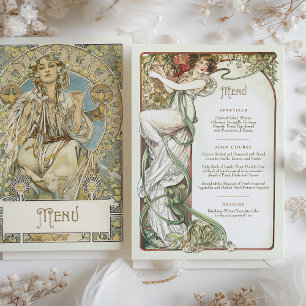 Elegant Art Nouveau Wedding Dinner Menu Mucha Invitation