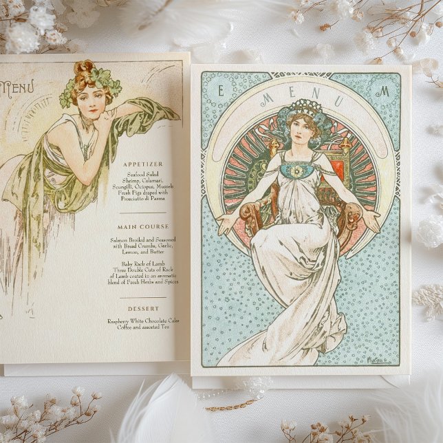 Elegant Art Nouveau Wedding Dinner Menu Mucha Invitation (Creator Uploaded)