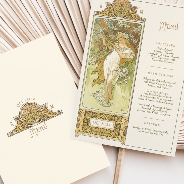 Elegant Art Nouveau Wedding Dinner Menu Mucha Invitation (Creator Uploaded)