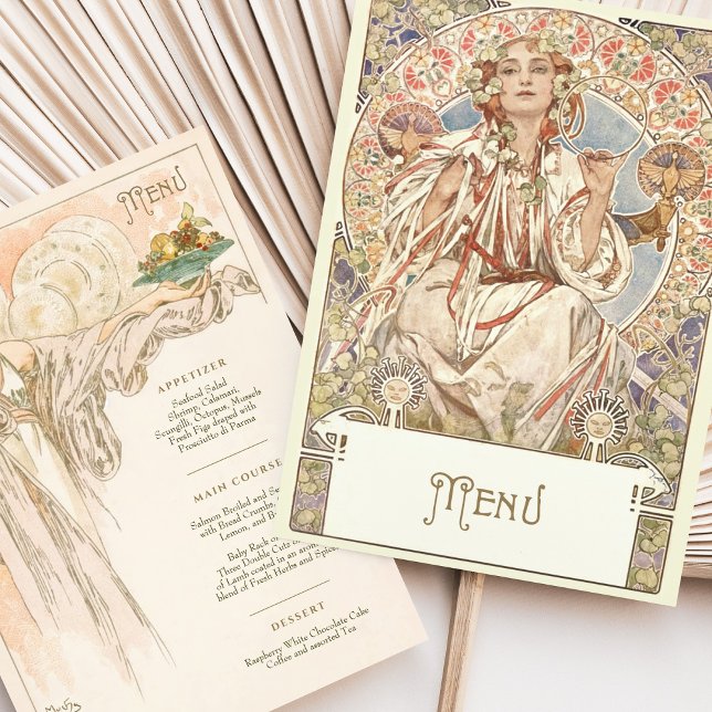 Elegant Art Nouveau Wedding Dinner Menu Mucha Invitation (Creator Uploaded)