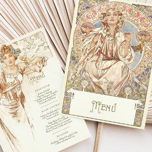 Elegant Art Nouveau Wedding Dinner Menu Mucha Invitation
