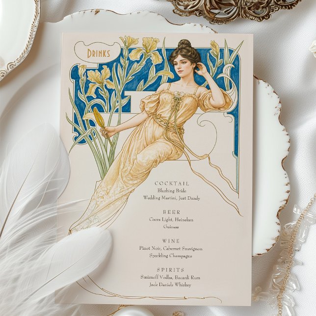 Elegant Art Nouveau Wedding Drinks Menu Card (Creator Uploaded)