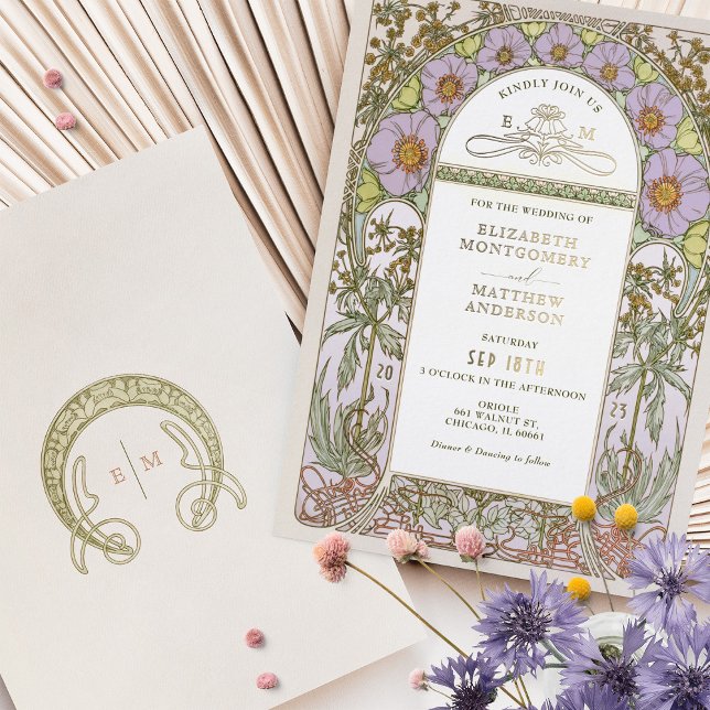 Elegant Art Nouveau Wedding Invitation Gold Foil (Creator Uploaded)