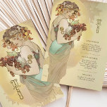 Elegant Art Nouveau Wedding Menu Card Autumn Colou<br><div class="desc">Add a touch of vintage elegance to your wedding with this stunning Art Nouveau-inspired menu card. This double-sided design features an enchanting autumnal palette of earthy tones, including shades of golden yellow, muted olive green, and warm brown. The front displays a captivating illustration of a woman holding an abundant harvest...</div>