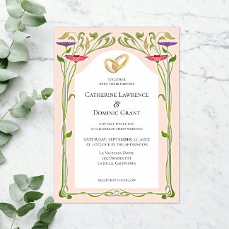 Elegant Art Nouveau with Rings Wedding Invitation