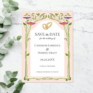 Elegant Art Nouveau with Rings Wedding Save The Date