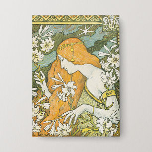 Elegant Art Nouveau Woman White Lily Illustration