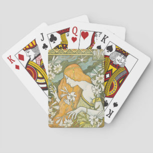 Elegant Art Nouveau Woman White Lily Illustration Playing Cards