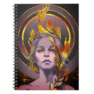 Elegant Art Print with Golden Wheat and Bird Notebook