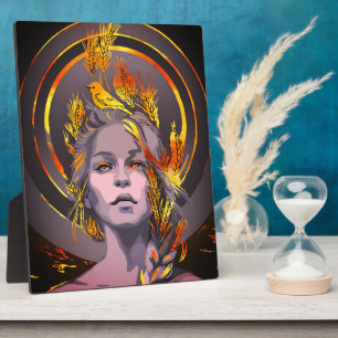 Elegant Art Print with Golden Wheat and Bird Plaque