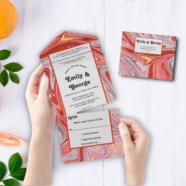 Elegant Artful Colourful Lava Abstract Wedding All In One Invitation (Creator Uploaded)