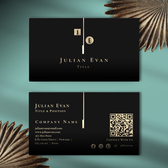 Elegant Artistic Black and Gold Monogram Business Card (Creator Uploaded)