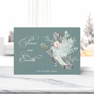 Elegant Artistic Floral Peace on Earth Dove Holiday Card