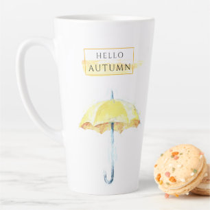 Elegant & Artistic Golden Autumn Umbrella Drawing Latte Mug