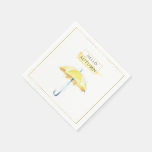 Elegant & Artistic Golden Autumn Umbrella Drawing Napkin