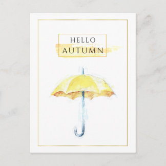 Elegant & Artistic Golden Autumn Umbrella Drawing Postcard