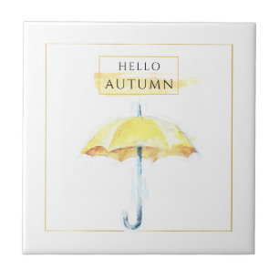 Elegant & Artistic Golden Autumn Umbrella Drawing Tile