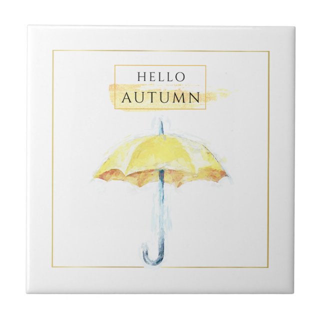 Elegant & Artistic Golden Autumn Umbrella Drawing Tile (Front)