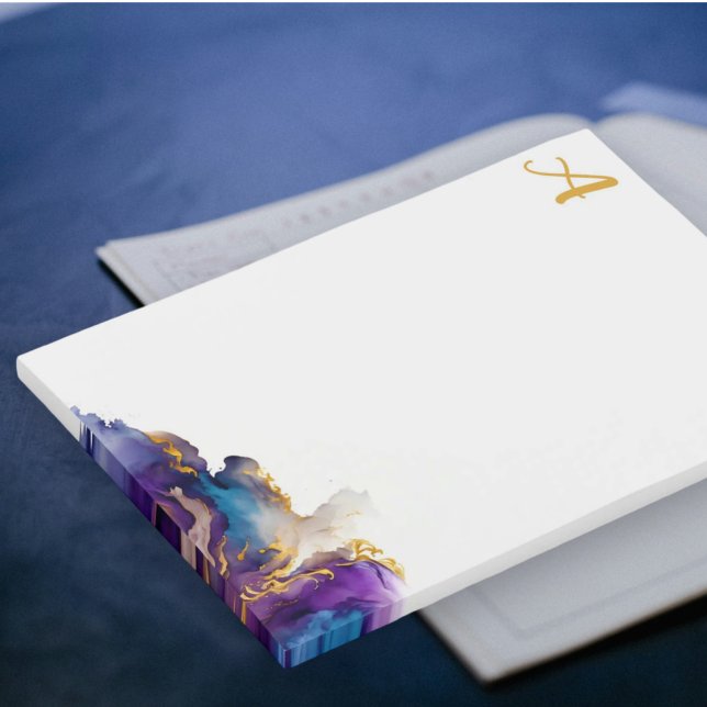 Elegant artistic golden ink monogram post-it notes (Monogrammed, golden ink)