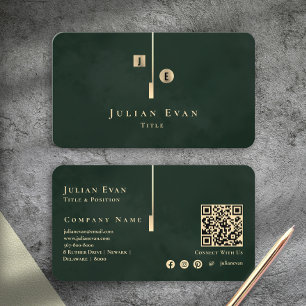 Elegant Artistic Monogram Dark Emerald Green Gold Business Card