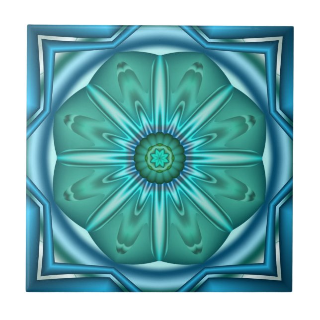 Elegant Artistic Teal Geometric Bathroom Tile (Front)