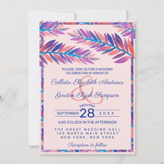 Elegant Artistic Tropical Leaves Acrylic Wedding Invitation (Front)