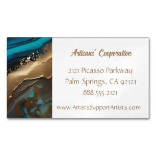 Elegant, artsy abstract, teal gold magnetic business card